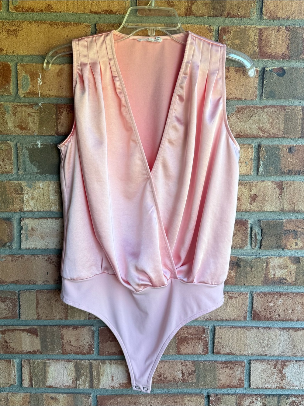 Good American Washed Satin Wrap Bodysuit Silky Pink